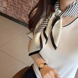 Women Korean Version of Simple Stripes Brocade Forging 70cm Small Square Scarf Scarf Headscarf