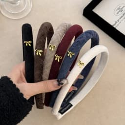 Korean autumn and winter velvet noble narrow version headband simple small bow hair accessories 2025 versatile high cranial top