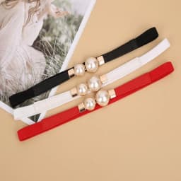 A Slender Waist Belt for the Dress, Which Can Cinch the Waist, Exudes an Elegant and Retro Charm. It Features Pearl Double Buckl