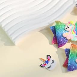 2Pcs Rainbow Unicorn Cartoon Hair Clip Kawaii Sweet Pastel Glitter Bow Hairpin For Girls & Kids Headwear Children's Accessories