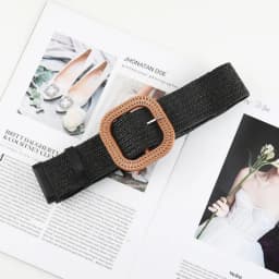 Striped elastic waistband for women's fashion square buckle elastic weaving bohemian style PP grass wide waistband