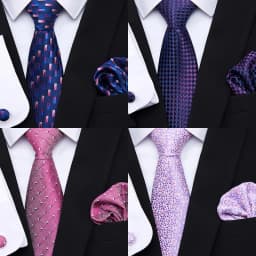 Hot Sale 7.5 cm Tie Pocket Squares Cufflink Set Necktie Pink Purple Hombre Printed Formal Clothing Accessories Fit Party
