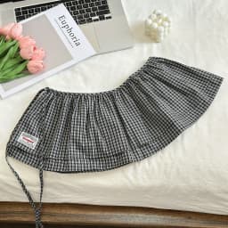 Korea Style 2025 New Fashionable Retro Lace-up Plaid Decorative Double-Layer Fart Curtain Cotton Skirt Women's Fashion Skirt
