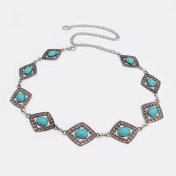 Fashion Silver Bohemian Female Circular Waist Chain Luxury Blue Gemstone Ellipse Chain Belts for Women Suitable for Skirts Dress