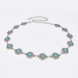 Fashion Silver Bohemian Female Circular Waist Chain Luxury Blue Gemstone Ellipse Chain Belts for Women Suitable for Skirts Dress