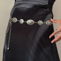 Fashion Silver Bohemian Female Circular Waist Chain Luxury Blue Gemstone Ellipse Chain Belts for Women Suitable for Skirts Dress