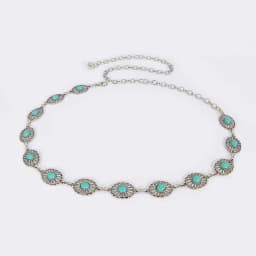 Fashion Silver Bohemian Female Circular Waist Chain Luxury Blue Gemstone Ellipse Chain Belts for Women Suitable for Skirts Dress