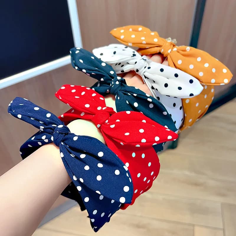 1/2pcs Solid Color Fabric Polka Dot Bow Headband for Women Elegant Temperament Wide Headband Fashion Girl's Makeup Hairband