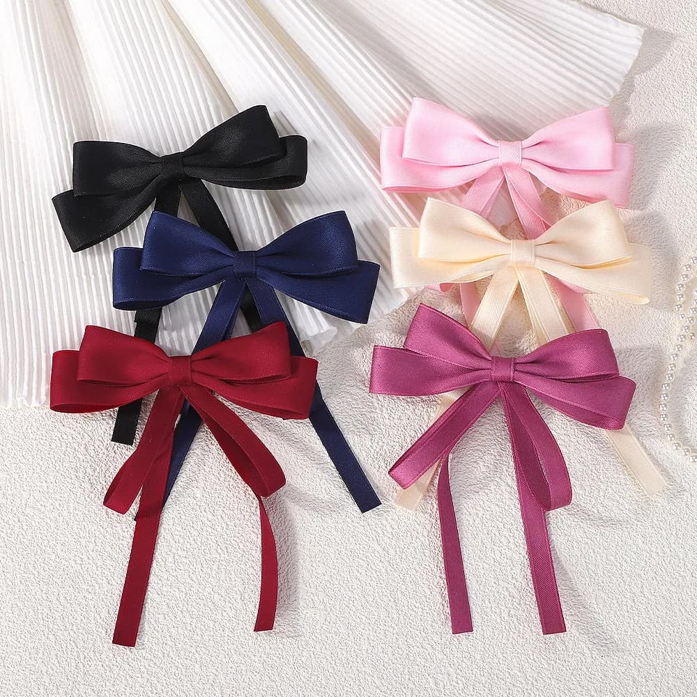 LOVEKIKI 2PCS Elegant Double Layer Ribbon Bows Hair Clip for Girl Boutique Headwear Hairgripes Long Tassel Ponytail Hairclip