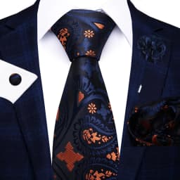 Wholesale Fashion 8 CM Blue Paisley Tie Pocket Squares Cufflink Pin Set Man Office Suit Accessories Wedding Gift Fit Party