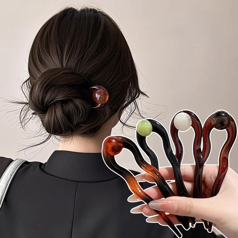 New Chinese Style Retro Wave Round Bead U-shaped Hairpin for Women 2025 New Style Bun Head Dished Hair Accessories
