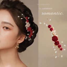 Vintage Silk Flower Hairpin For Girls Red Flower Pearl Hair Clip New Year Lucky Jewelry Hair Accessories Gift For Little Girls
