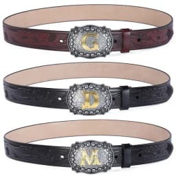 Western Belt Men Genuine Leather Belts for Men Women Cowboy Cowgirl Big Letters Buckle Gold Male Belts Long Black Brown Quality