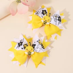 2Pcs Cartoon Floral Print Bow Hairpin Elegant Soft Gel Bee Hair Clip Back To School For Baby Girl Children Accessories Headdress