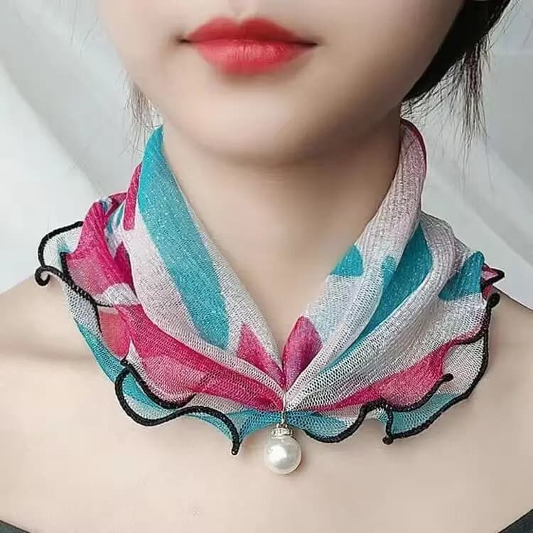 New 15x7CM Fashionable And Versatile Imitation Pearl Mesh Cover Neck Protection Scarf Decoration Small Scarf