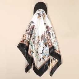AWAYTR Floral Print Silk Square Scarf Hat Women Soft Satin Kerchief Hairband Neckerchief Head Hijab Lady Headband Headwear