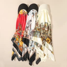 AWAYTR Floral Print Silk Square Scarf Hat Women Soft Satin Kerchief Hairband Neckerchief Head Hijab Lady Headband Headwear