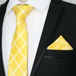 Newest Tie Set 8CM Mens Necktie Handkerchief Neck Ties Sets For Man Yellow Color Plaids Stripes Jacquard Cravat Business Party