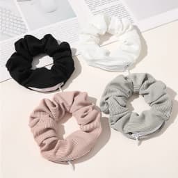 Designer Zip Scrunchies For Girls Pastel Colors Hairties for Bun Hairstyle Hair Accessories for Women Zipper Pocket Chouchous