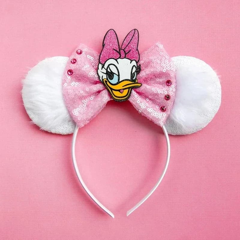 Fine Disney Pink Daisy Duck Bow Hairbands White Fluff Mickey Mouse Ear Headband for Adults Women Girls Hair Accessories Kid Gift