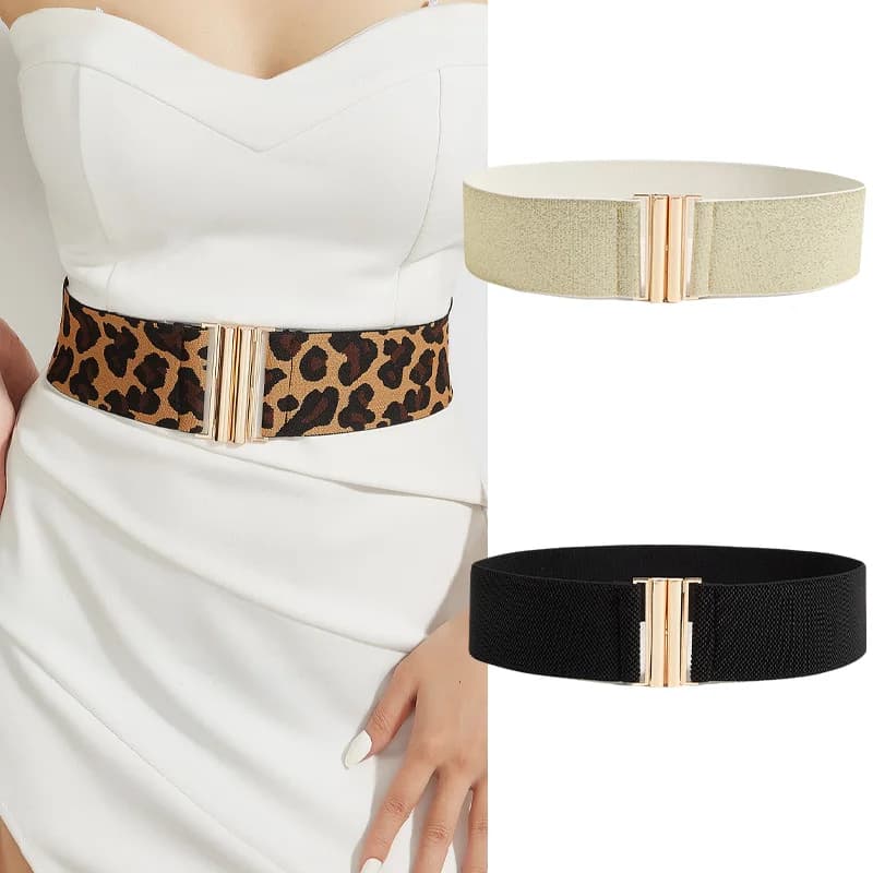 Fashion Elastic Leopard Wide Corset Belt Big Cummrebunds Designer Belts For Women High Quality Luxury Stretch Waistband Female