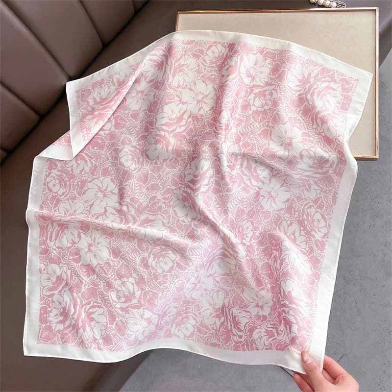 70cm Floral Printed Square Scarf - Lightweight Silk Fashion Accessory For Women, Elegant Neck Head Wrap Shaw