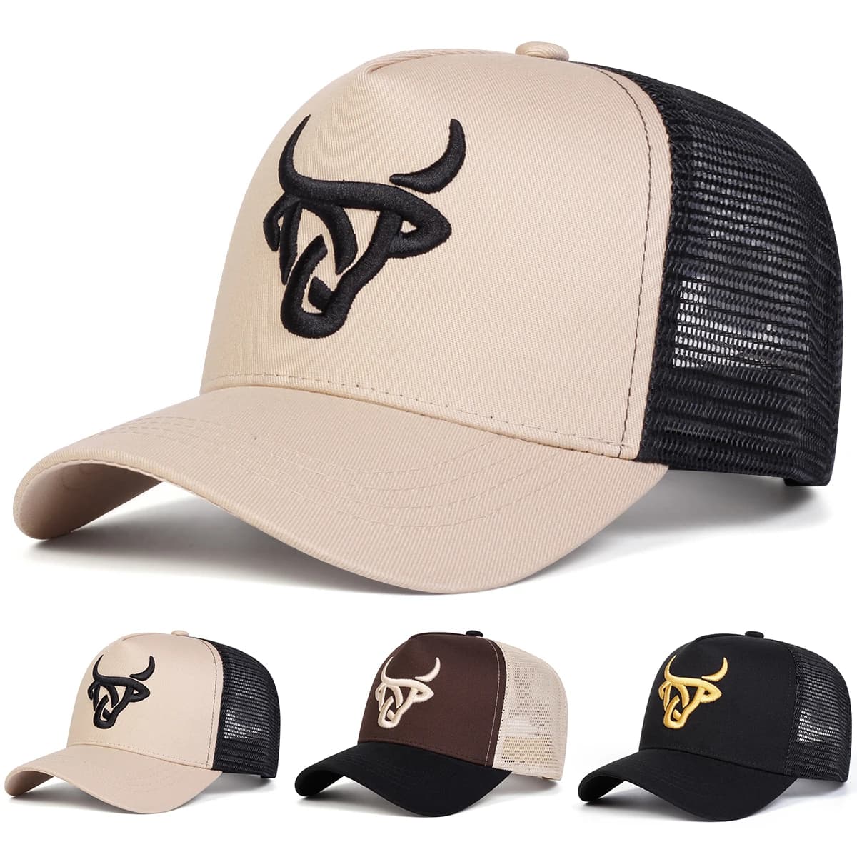 Unisex Ox Head Embroidery Baseball Net Caps Spring and Summer Outdoor Adjustable Casual Hats Hip Hop Hat Sunscreen Hat