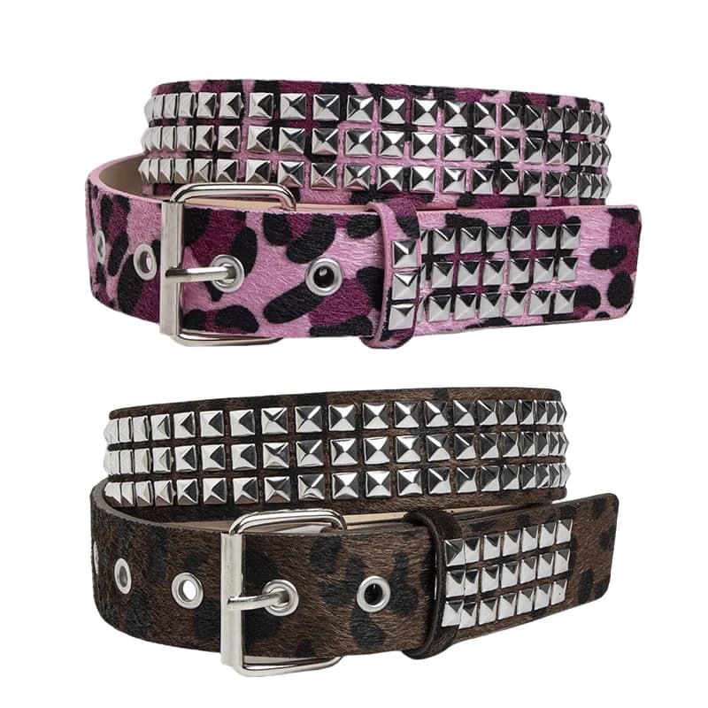Punk Pink Fur Rivets For Women's Belt Hip Hop Y2k Girls Jeans Accessories Girdle Goth Retro Brown Pin Buckle Pu Waistband