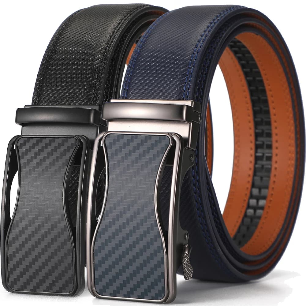 Automatic Buckle Ratchet Belt for Men Black/Blue Carbon Fiber Pattern Belts Male Leather Mens Waist Strap Formal Luxury Brands