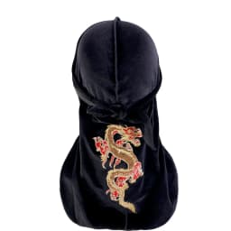 New Men's Dragon Pattern Velvet Durags Bandanas Headwear DuRag Turban Hat Headband Breathable Head Wraps With Extra Long Tail