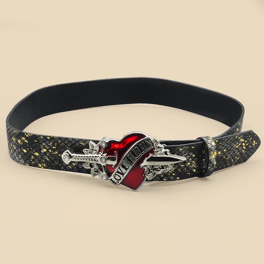 Sword and Heart Creative Design Women's Belt Retro Printed Belt Versatile Casual Decoration