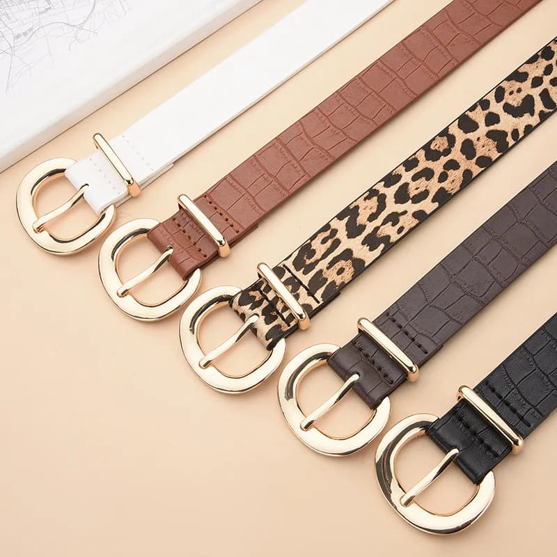 Fashionable Alligator Pattern Belts for Woman 105cm Durable PU Gold Color Buckle Belts Woman's Jeans Belts