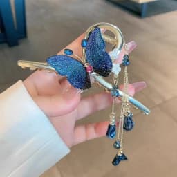 Tassel Blue Butterfly Fashion Hairpin for Women Lady Spring Summer Hair Clip Large Shark Hair Claw 2025 New Headwear Headpiece