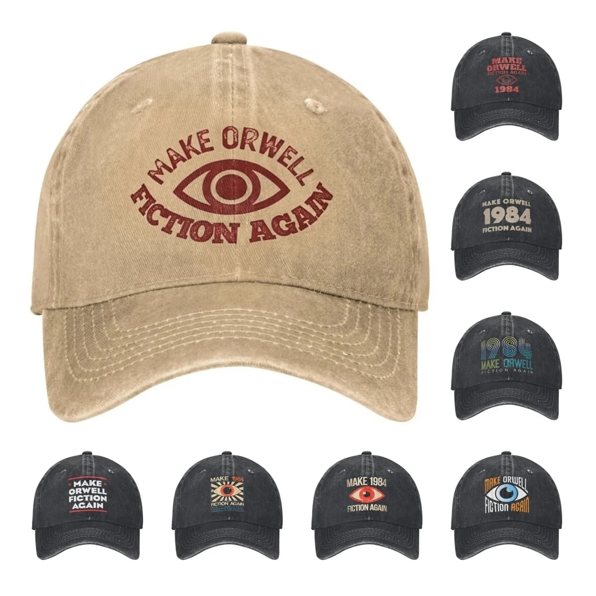 Vintage 1984 Make Orwell Fiction Again Baseball Cap Men Women Distressed Denim Sun Cap Dystopian World Outdoor Adjustable Hats