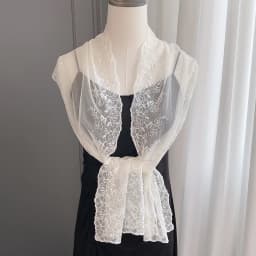 VREOVOR Elegant Embroidery Wide Version Lace Streamer Temperament Pearl Scarf Spring and Autumn Thin Shoulder Decorative Women