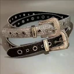 Punk Rhinestone Belt Belt Brand 2.3cm Y2K Bling Sequin Designer Belts Pu Fashion Waistband Jeans Pants Decor Belt for Women Men