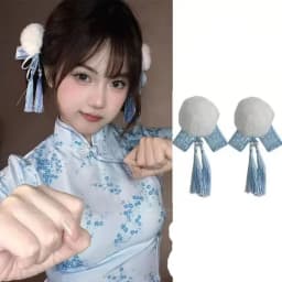 Cloth Chun-Li Hair Bun Clip Barrettes Duckbill Clip Chinese Style Hairpin Hair Accessories Tassel Bowknot Tassel Hair Clip Party