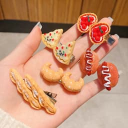 1/5pcs funny food hair clip for women; cute duck mouth clip; side bangs pizza hot dog bread popular hair pin