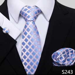 Fashion Brand Hot Sale Blue Plaid 8 cm Tie Pocket Squares Cufflink Set Necktie Men Wedding Accessories Fit Formal Party