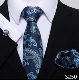 Fashion Brand Hot Sale Blue Plaid 8 cm Tie Pocket Squares Cufflink Set Necktie Men Wedding Accessories Fit Formal Party