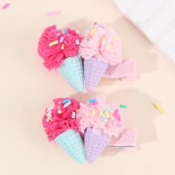 2Pcs Ice Cream Cone Hair Clips Sweet Pink Simulated Ice Cream Hairpins For Baby Girls Children Cute Headdress Hair Accessories