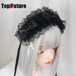 Streetwear Y2k Girl Women Gothic Lolita Cosplay Harajuku Punk Steampunk Lace Spike Cross Hairbands Hairband Fold Bow Eye Mask