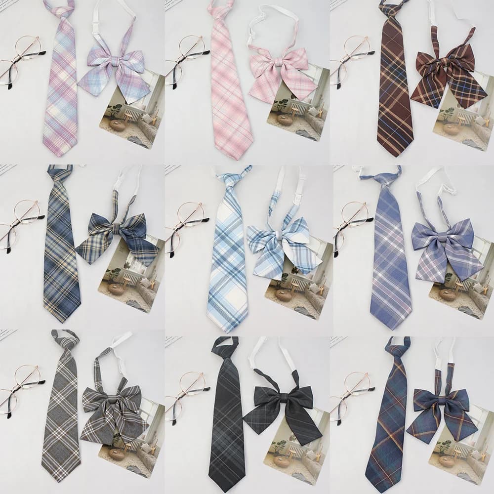A Set of Two Handmade Jk Ties + Bow Ties, Available in Various Styles, Versatile College-Style Jk Plaid Women's Bow Ties and Ties, There Is Always One That Can Meet Your Needs