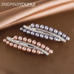 New color double row imitation pearl spring clip vintage zircon boutique horizontal clip elegant mother fashion hair accessories