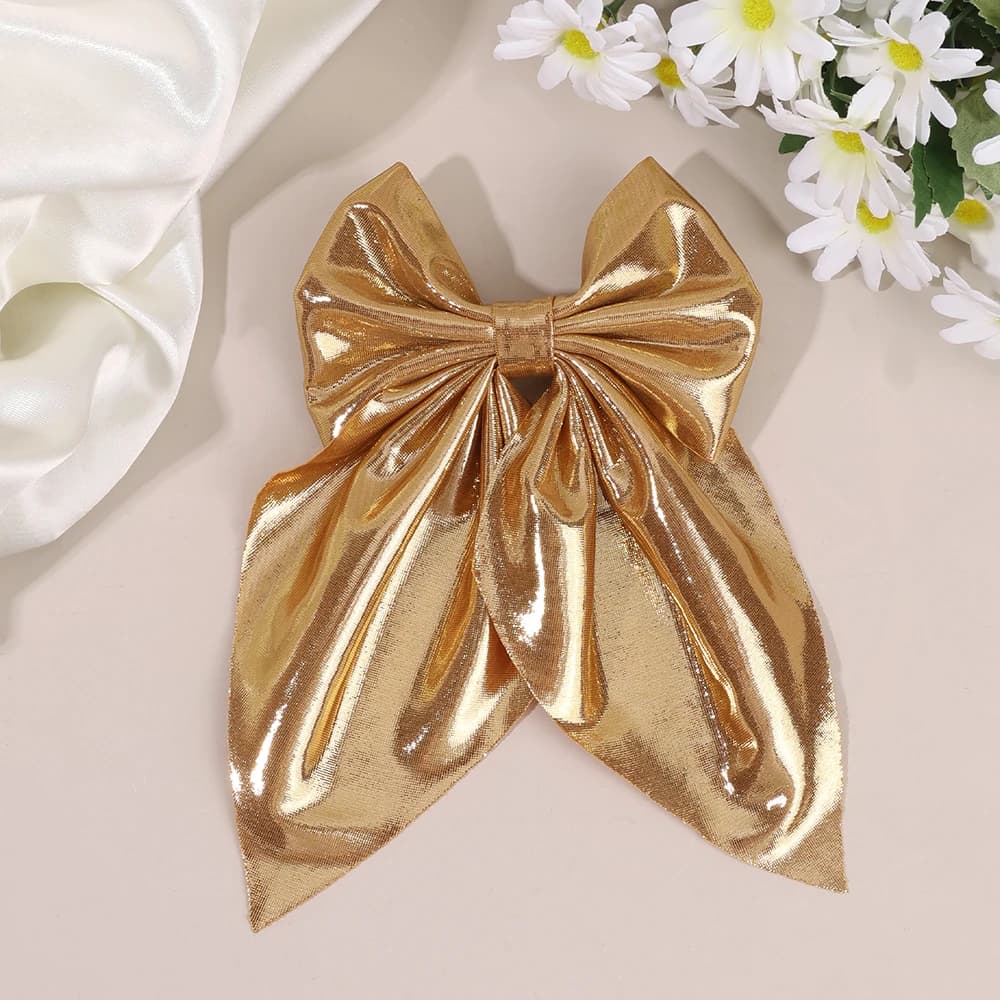 Large Size Satin Bow Hair Clip Gold Glossy Satin Butterfly Hairpin Smooth Surface Large Bow Accessories Headwear For women Girl
