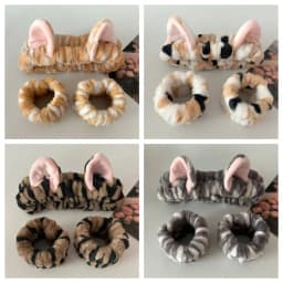3pcs/set Cute Cat Ear Leopard Print Headband For Women Girls Spa Washing Face and Makeup Headband Elastic Wrist Strap