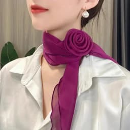 Fashion Luxury Chiffon Scarf Elegant Trendy Floral Scarf Shawl Versatile Detachable Rose Decor Neck Scarf For Women Girls Gifts