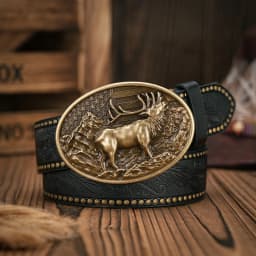 Men - Women - Western Denim - PU Leather - Belt - Vintage Jeans with Carved Buckle Belt