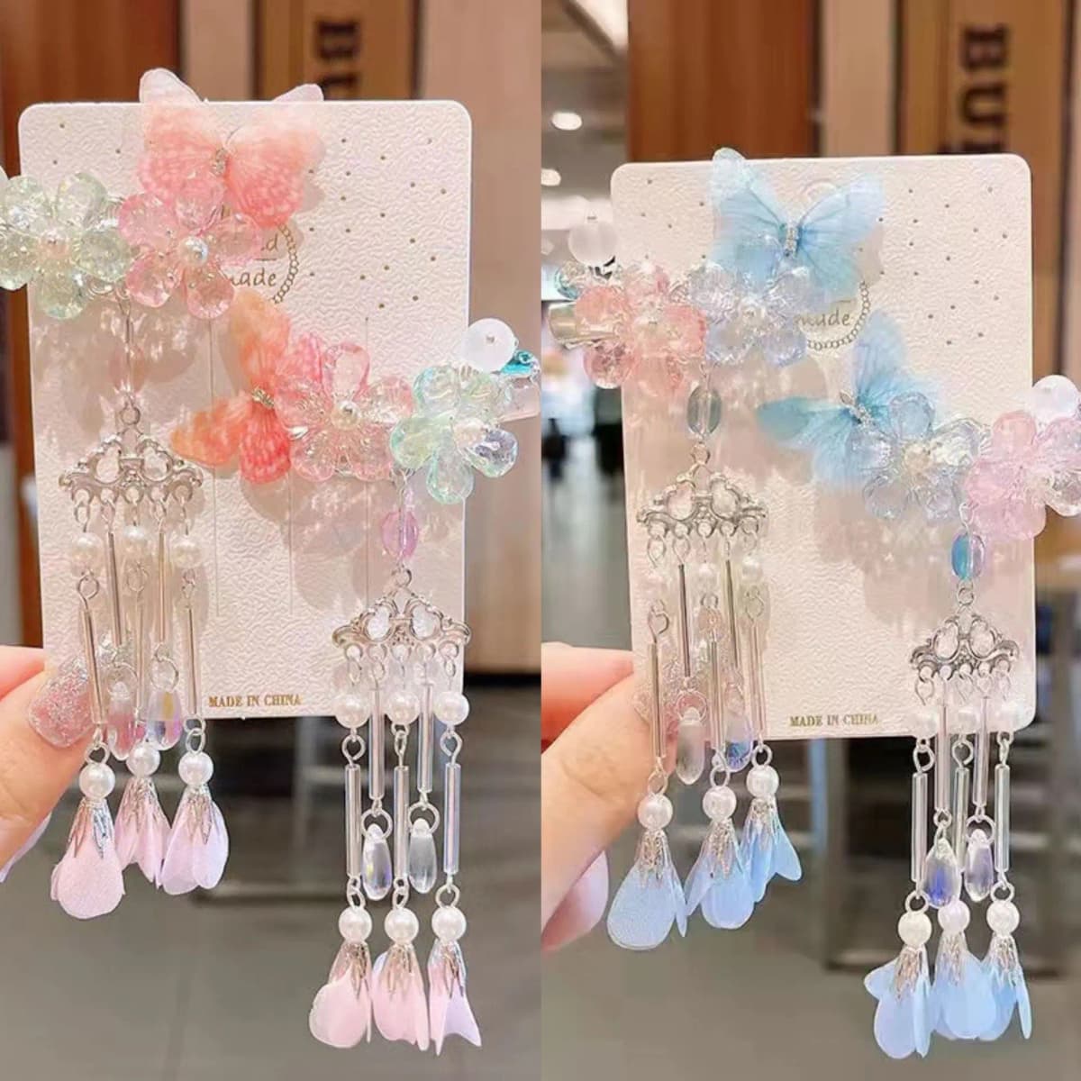 Chinese Style Flower Hair Clips Elegant Exquisite Butterfly Petal Tassel Hairpin For Girls Hanfu Jewelry Hair Accessories 1 Pair