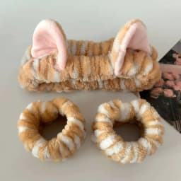 Cute Cat Ear Plush Headband Set Cartoon Cat Ear Plush Headband and Wristband Set Cute Animal Cat Ear Plush Headband Super Adorab